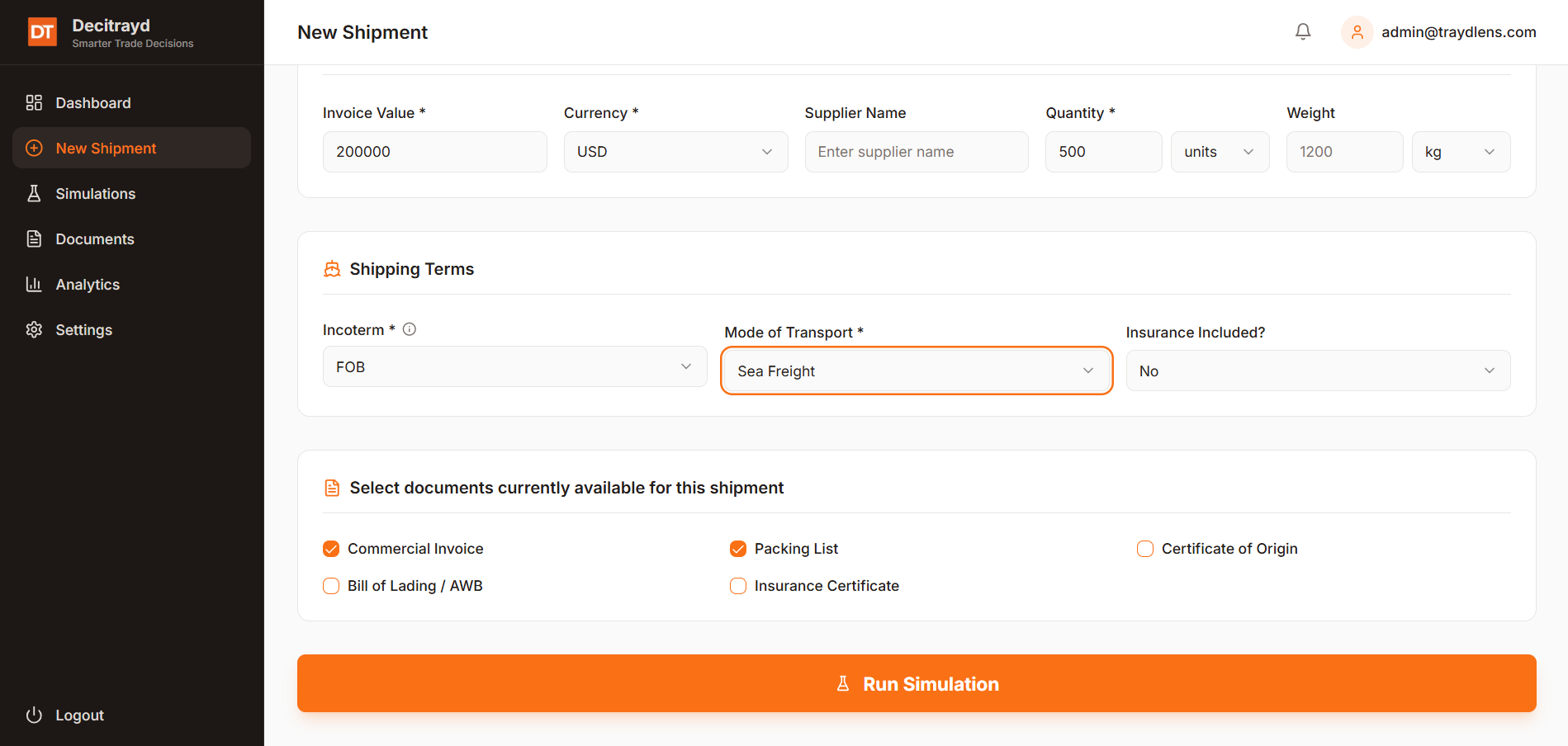 Decitrayd dashboard preview